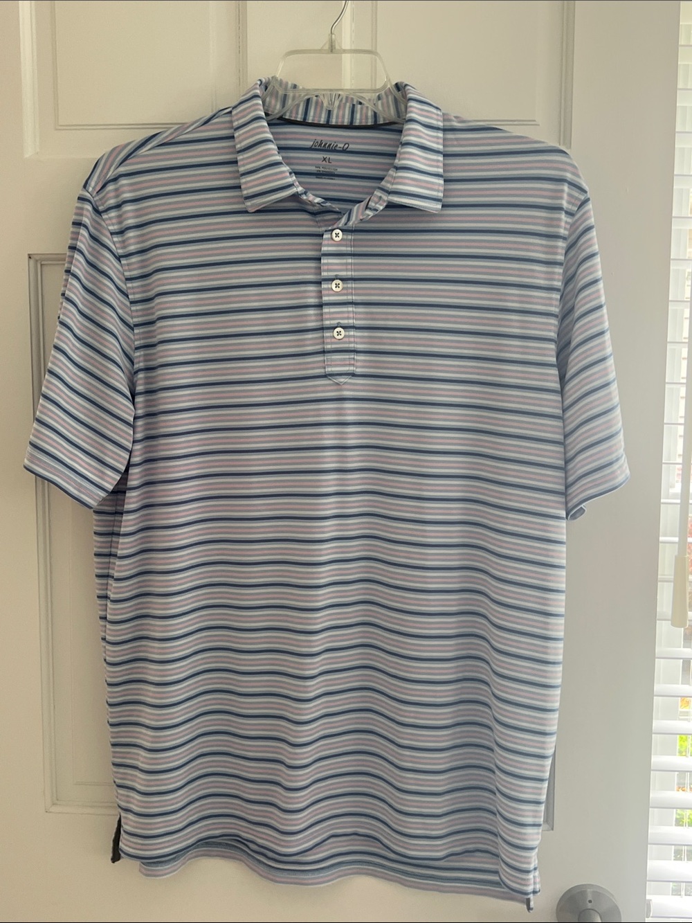 johnnie-O Striped Polo in Light Blue, White & Navy